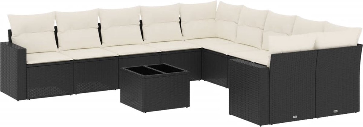 vidaXL 11-delige - Loungeset - met - kussens - poly - rattan - zwart