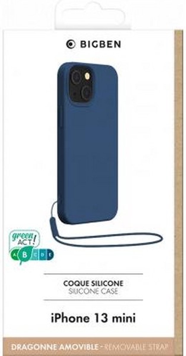 Bigben Connected, Case voor iPhone 13 mini in siliconen met bijpassende polsband, Marineblauw