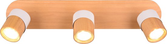 LED Plafondspot - Trion Arnia - GU10 Fitting - 3-lichts - Rond - Hout/Wit - Natuurhout