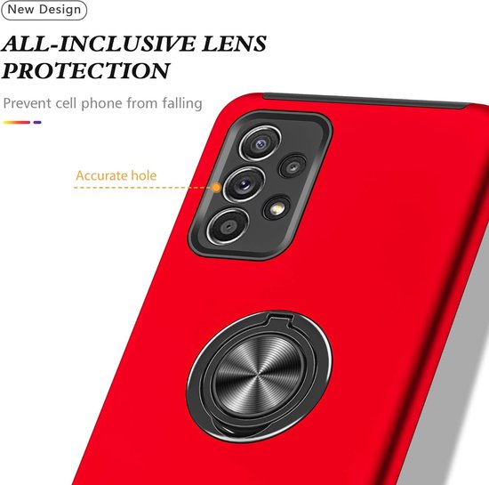 Coque de téléphone avec bague et aimant pour support de téléphone - Coque adaptée pour : Samsung Galaxy A33 5G - Coque rigide anti-chute - Rouge
