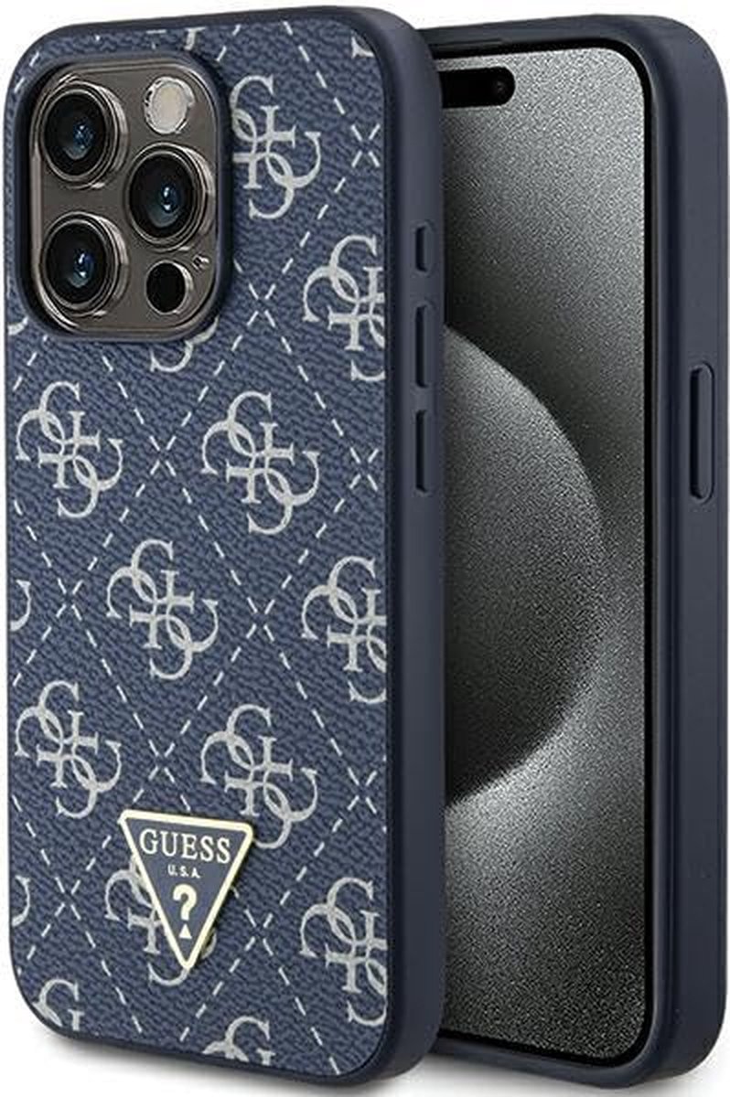 Guess 4G Triangle Logo Back Case - Geschikt voor Apple iPhone 15 Pro Max (6.7") - Blauw