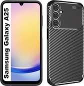 Casemania Hoesje Geschikt voor Samsung Galaxy A25 - Zwart - Siliconen Carbon Back Cover