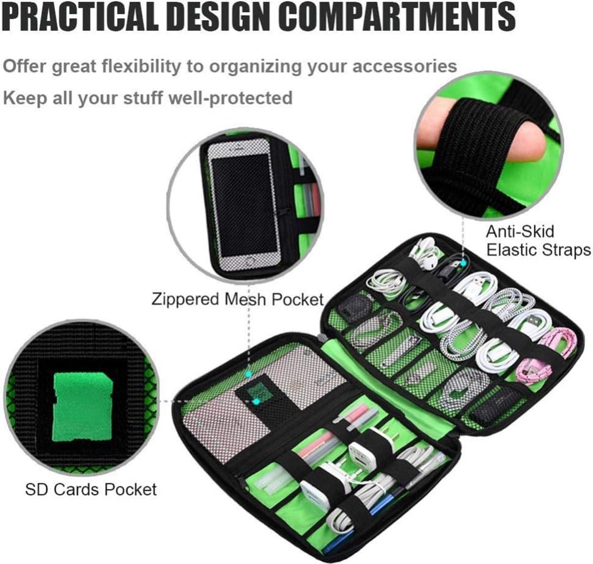 Kabeltas, Elektronica Accessories Bags voor Reis 3 Laags Reis Gadget Bag voor Powerbank Hoofdtelefoon USB-drive Muis Oplaadkabel, Zwart