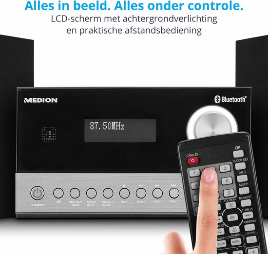 MEDION E64088 Micro Audio Systeem Compact Systeem (DAB+, CD speler. PLL FM-radio, Bluetooth, USB-aansluiting, sleeptimer, MP3, LCD-scherm met 12/24-uurs weergave) — afbeelding 4
