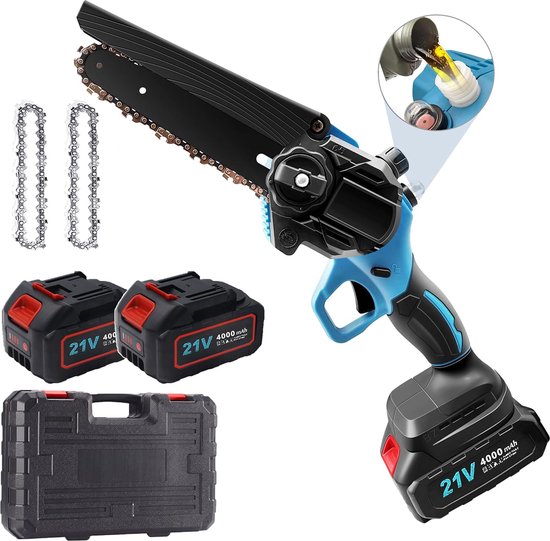 Mini kettingzaag 20,3 cm en 15,2 cm, kettingzaag met borstelloze motor, compatibel met Makita 18V accu, handkettingzaag met gehard legeringskettingen voor tuinschorsers, houtsnijden (zonder accu