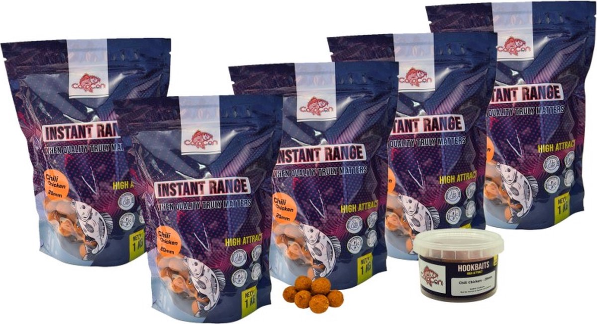 5kg Instant Range Boilies 'Chili Chicken' + Hookbaits - 20mm - Boilies Karper Aas