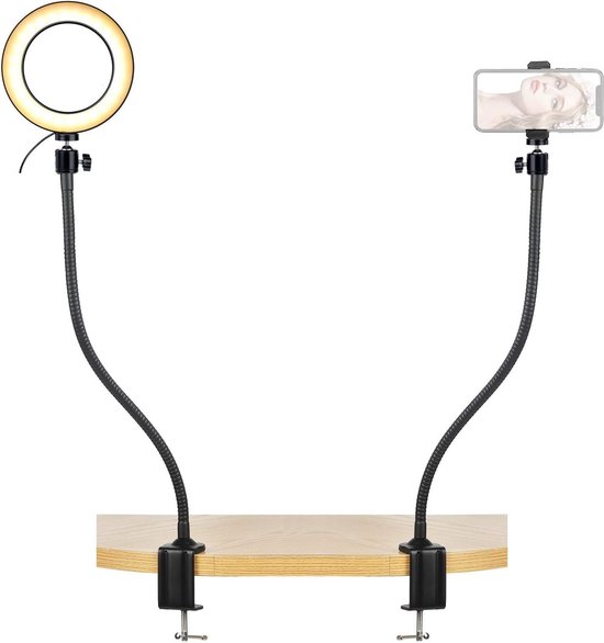 LUXSURE 10 inch ringlamp met statiefstandaard en telefoonhouder, overhead statief met verstelbare opnamearm voor koken, make-up, selfie/livestream/ video-opname