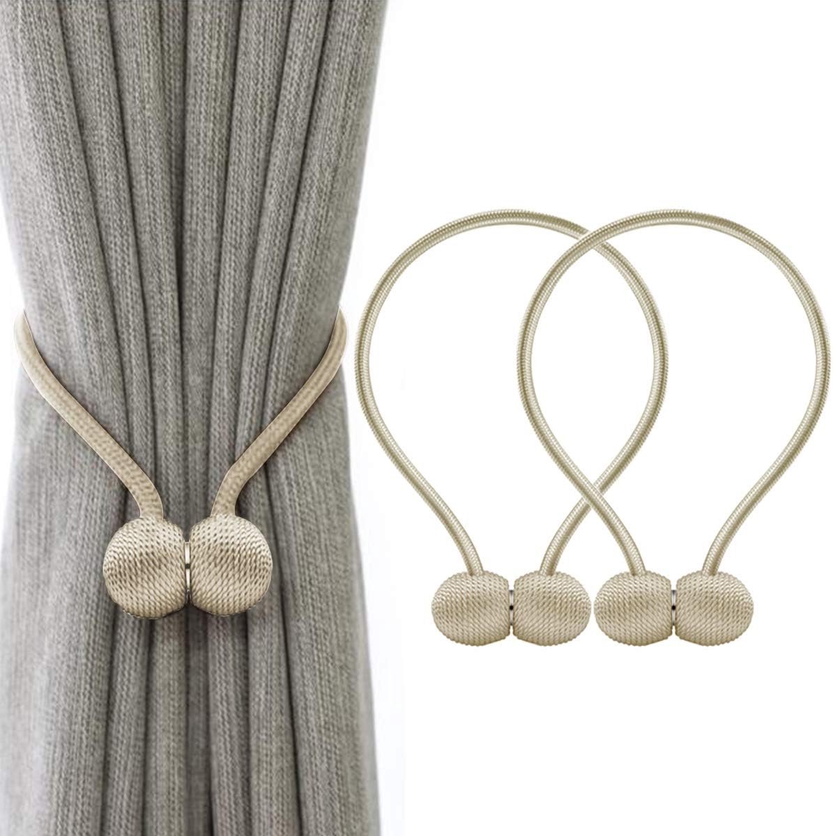 Magnetische embrasses voor het vastklemmen van gordijnen, gordijnclips, Gebreide decoratieve gordijnhouders, voor thuis en kantoor, 2 stuks,beige
