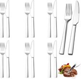12-delige roestvrijstalen mes- en vorkset, 6 x tafelmessen - 6 x vorken, voor thuis/restaurant, vaatwasmachinebestendig