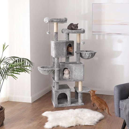 vidaXL Kattenmeubel met tunnel en ladder 55,5 cm lichtgrijs