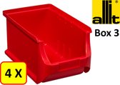 4 x Magazijnbak - grijpbak - stapelbak Allit - ProfiPlus Box 3 - 2,4 L - PP - rood
