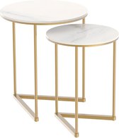 AllinShop® - Table basse ronde - Plateau de table en marbre - Set de 2 - Nordique - Goud - Table basse - Table d'appoint - 50x60CM