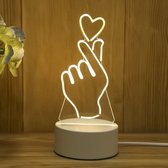 3D illusie LED lampje - Hand en hartje - Warm licht - Inclusief 230v stekker - Tafellamp - Sfeerlamp - Bureaulamp - Nachtlamp - Cadeautje - Kinderlamp - Decoratie - Liefde - Moederdag - Verjaardag - Valentijn - Love