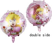 Peach folieballon Tweezijdig - Super Mario - Roze - Feest - Prinses - Versiering - Thema