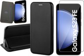 Hoesje geschikt voor Samsung Galaxy S23 FE - Screenprotector Glas - Wallet Book Case Zwart