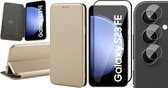 Hoesje geschikt voor Samsung Galaxy S23 FE - Screenprotector Volledig Dekkend Glas & Camera - Wallet Book Case Goud