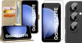 Hoesje geschikt voor Samsung Galaxy S23 FE - Screenprotector Glas & Camera - Portemonnee Book Case Goud