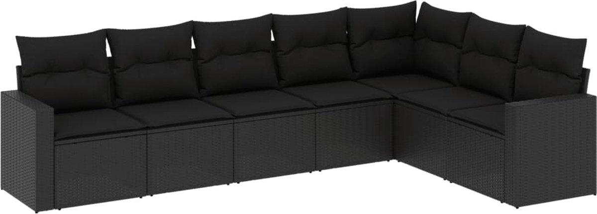 vidaXL 7-delige - Loungeset - met - kussens - poly - rattan - zwart