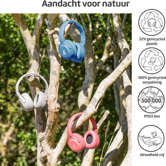 POGS - The Turtle - Draadloze over-ear koptelefoon met Noise Cancelling - Bluetooth - Veilige volumebegrenzing - Duurzaam - Gratis app voor extra functies - rBlauw