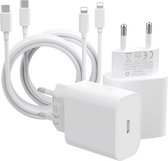 2x 20W Power Adapter USB C - Geschikt voor iPhone - Oplader Kabel met 1 Meter Lange USB C Kabels - Snellader