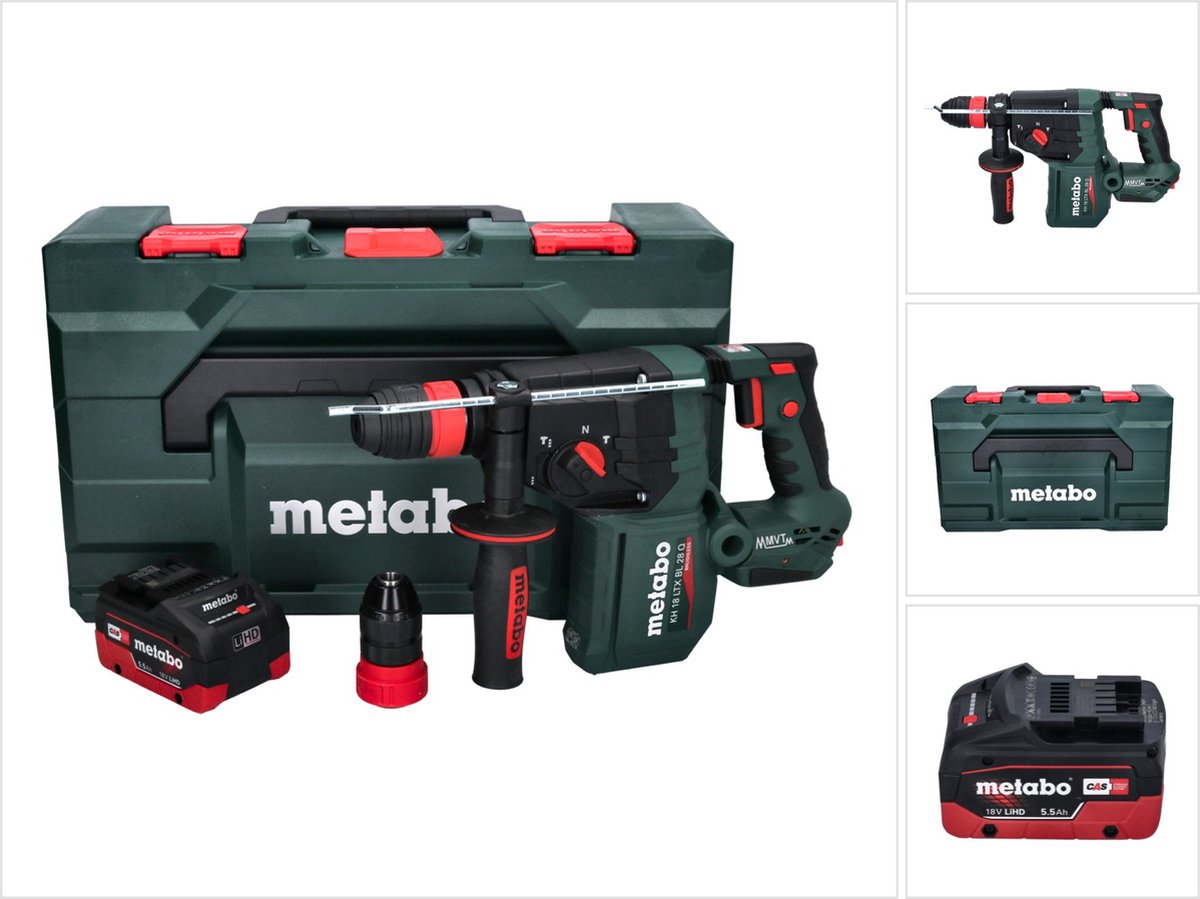 Metabo KH 18 LTX BL 28 Q accu-boorhamer 18 V 3 J SDS plus Brushless + 1x accu 5,5 Ah + metaBOX - zonder oplader