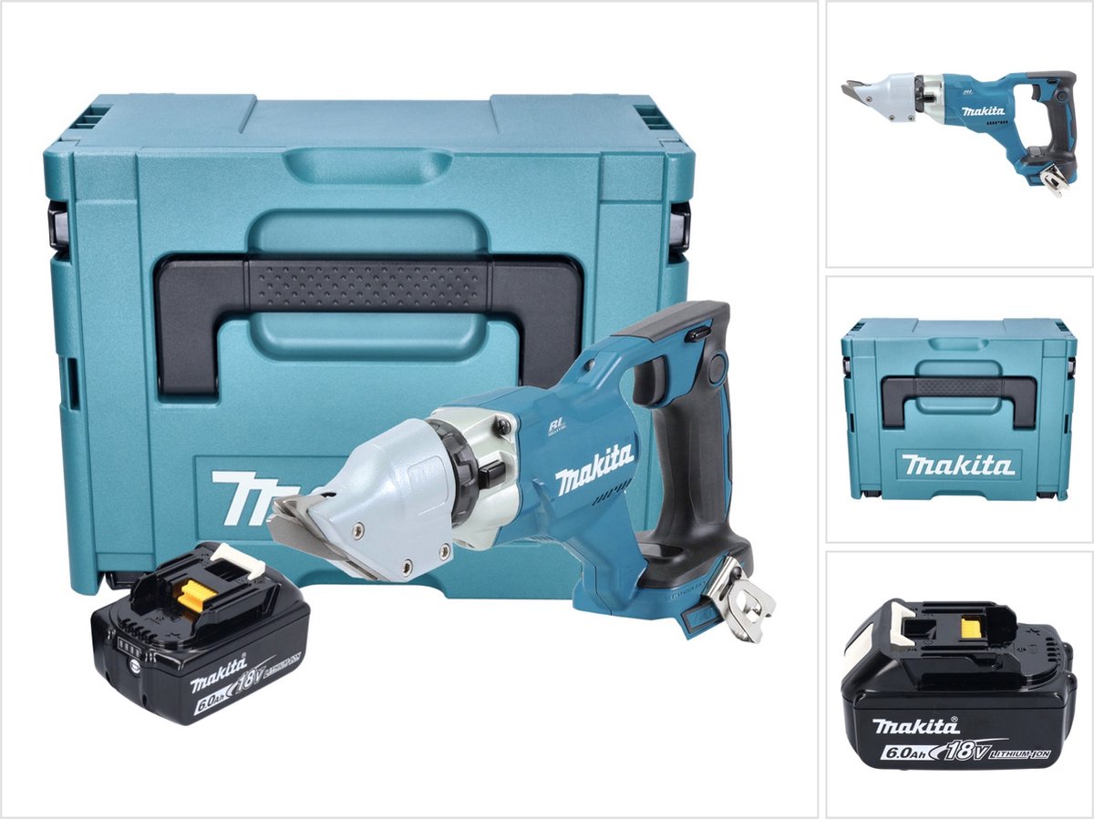 Makita DJS 200 G1J accu plaatschaar 18 V 2.0 mm borstelloos + 1x accu 6.0 Ah + Makpac - zonder lader