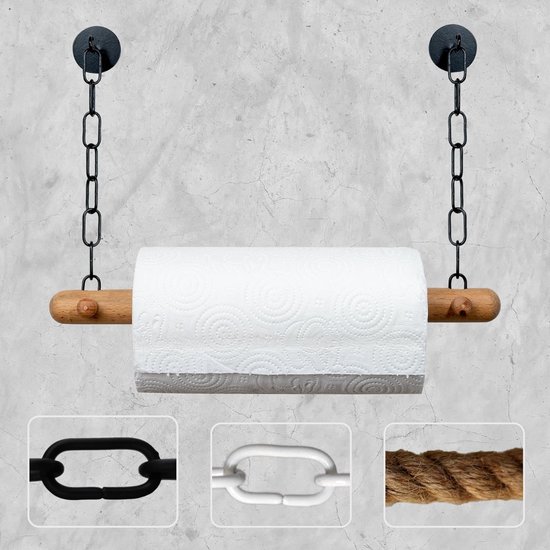 Vilde Metalen Wandrek Met Keukenrolhouder - Zwart, 32x10x18 Cm - Praktisch & Stijlvol