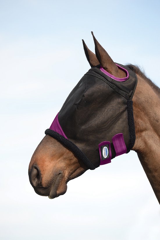 Foto: Relaxpets weatherbeeta vliegenmasker met oren neus 60 uv bescherming fleece randen zwart paars cob