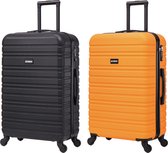 BlockTravel kofferset 2 delig ABS ruimbagage met wielen afneembaar 74 liter - inbouw TSA slot - zwart - oranje