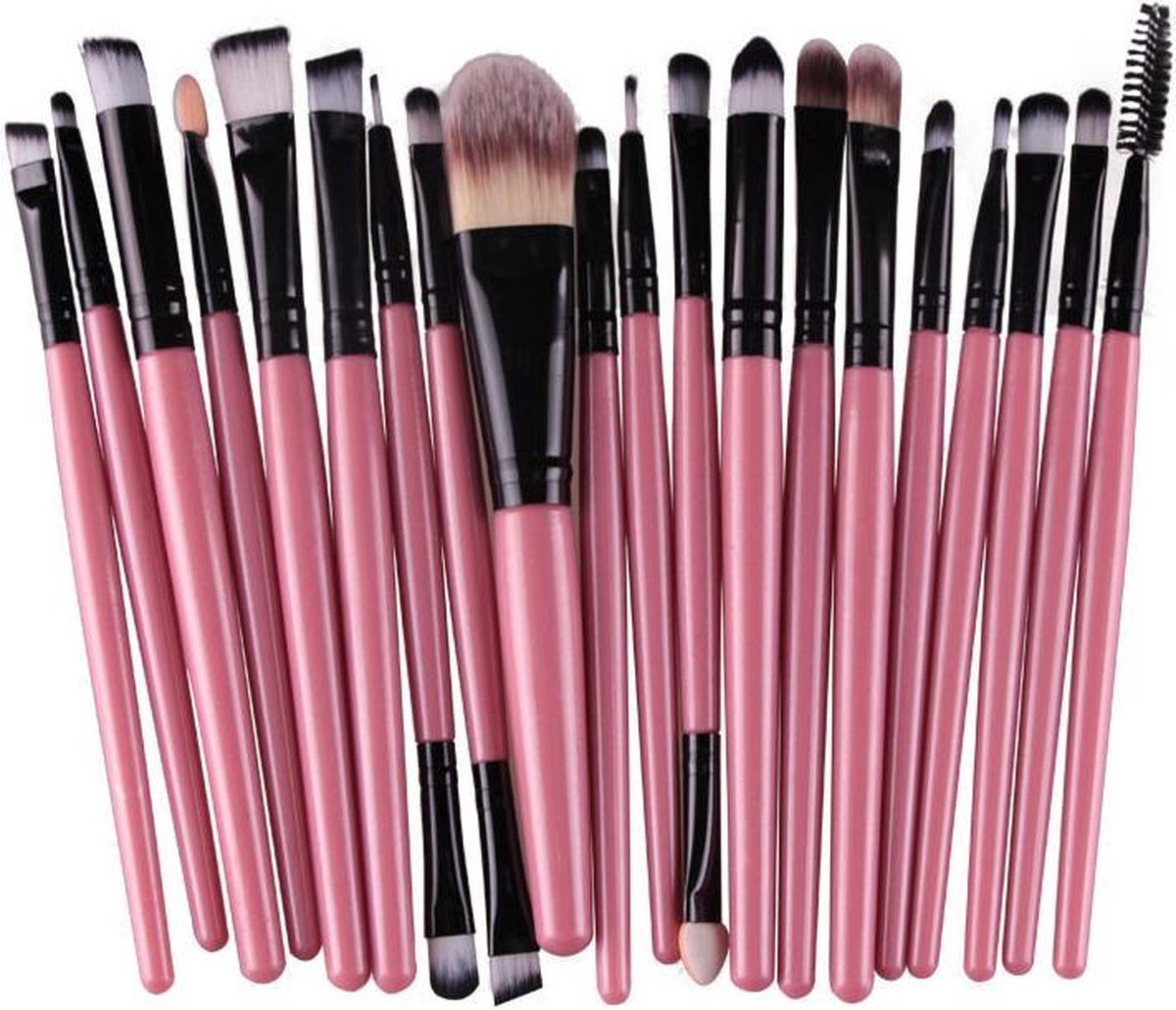 Finnacle - 20-delige Make-Up Kwasten Set - Roze/Zwart - Oogschaduw, Foundation, Poeder, Eyeliner, Wimper, Lip - Cosmetische Beauty Tool Kit - Hot