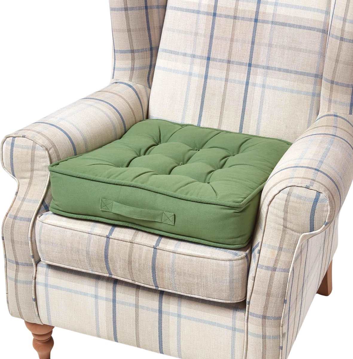 Homescapes Fauteuilkussen met katoenen hoes - Zitkussen - Groen - 50x50 cm