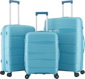 Royal Swiss© - Luxe Kofferset 3 delig - 56cm+66cm+76cm met TSA slot - Dubbele wielen - 360° spinners - 100% Polypropyleen - Hard Case - Trolley Set - Reiskoffers in turquoise blauw | 2023 Edition |