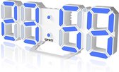 Igoods Digitale Tafelklok - Led Wekker Klok - Digitale 3D Wekker - Moderne Bureauklok - Met Temperatuurmeter - Wit/Blauw