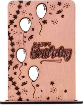 Houten verjaardagskaart - happy birthday - verjaardagskaart met envelop - luxe kaart
