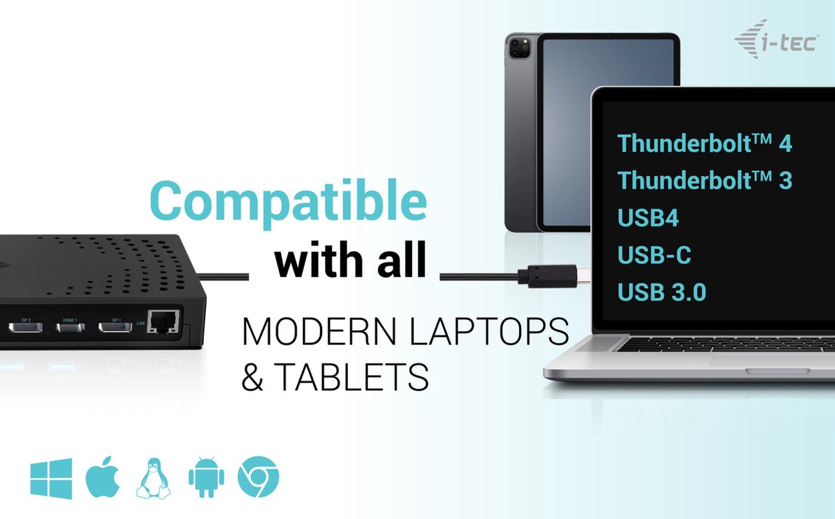 i-Tec - Universeel USB-C/Thunderbolt Docking Station - 3 x 4K Video uitgangen - 4 x USB-A (10Gbit/s) - 2 x USB-C (10Gbit/s) thumbnail 3