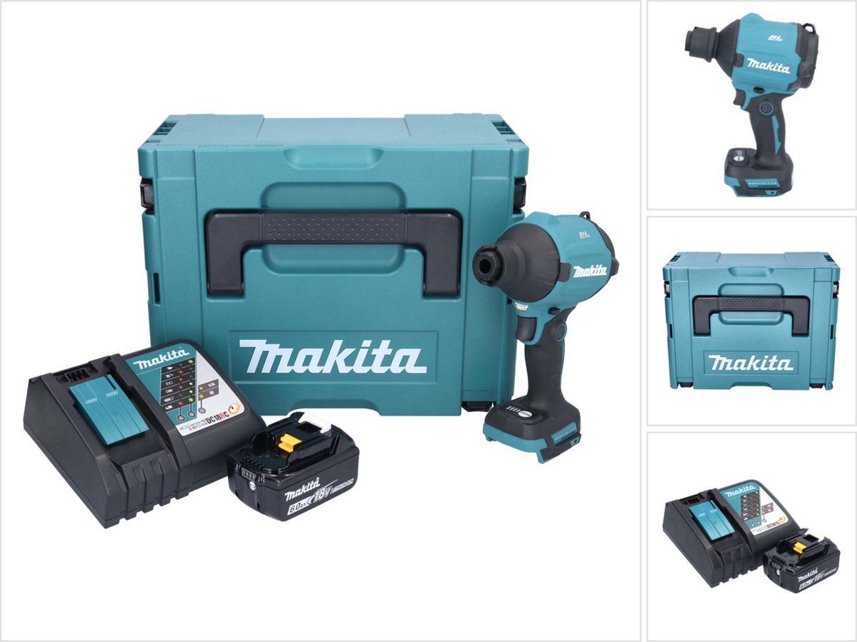 Makita DAS 180 RG1J accu-bladblazer 18 V borstelloos + 1x accu 6,0 Ah + oplader + Makpac