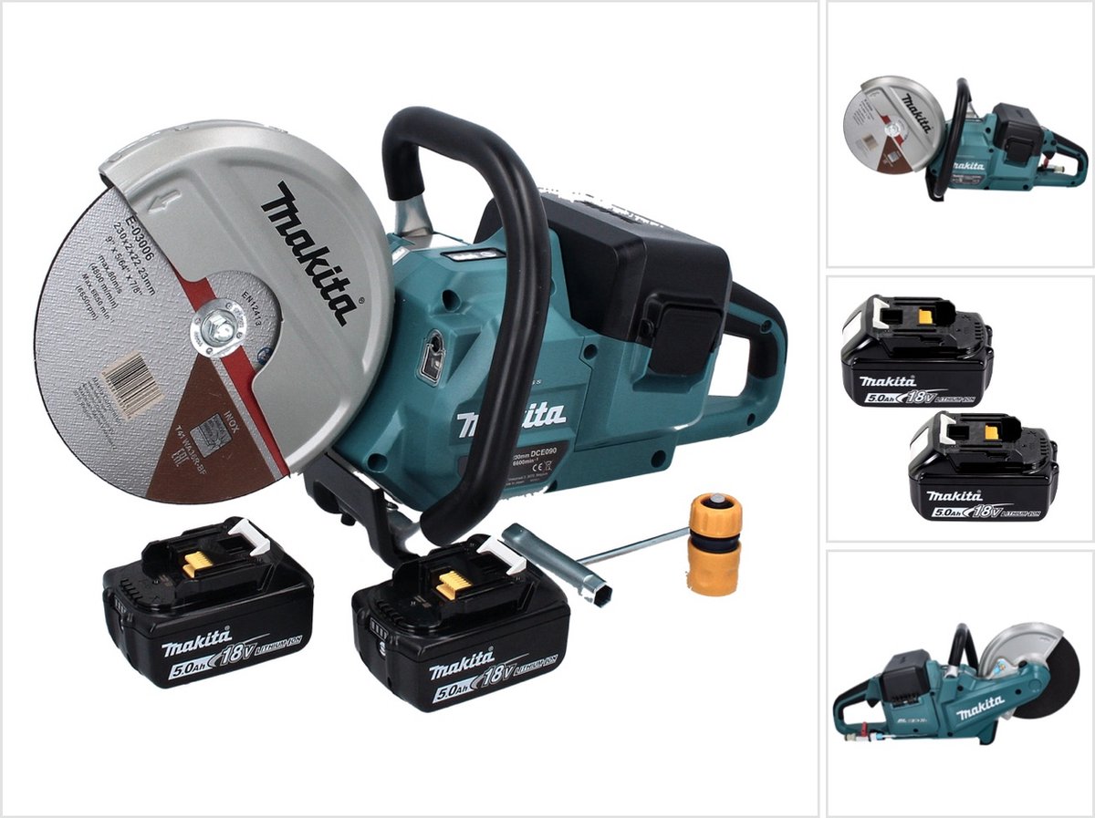 Makita DCE 090 T2X1 accu-doorslijpmachine 36 V (2x 18 V) 230 mm borstelloos + 2x accu 5,0 Ah - zonder lader