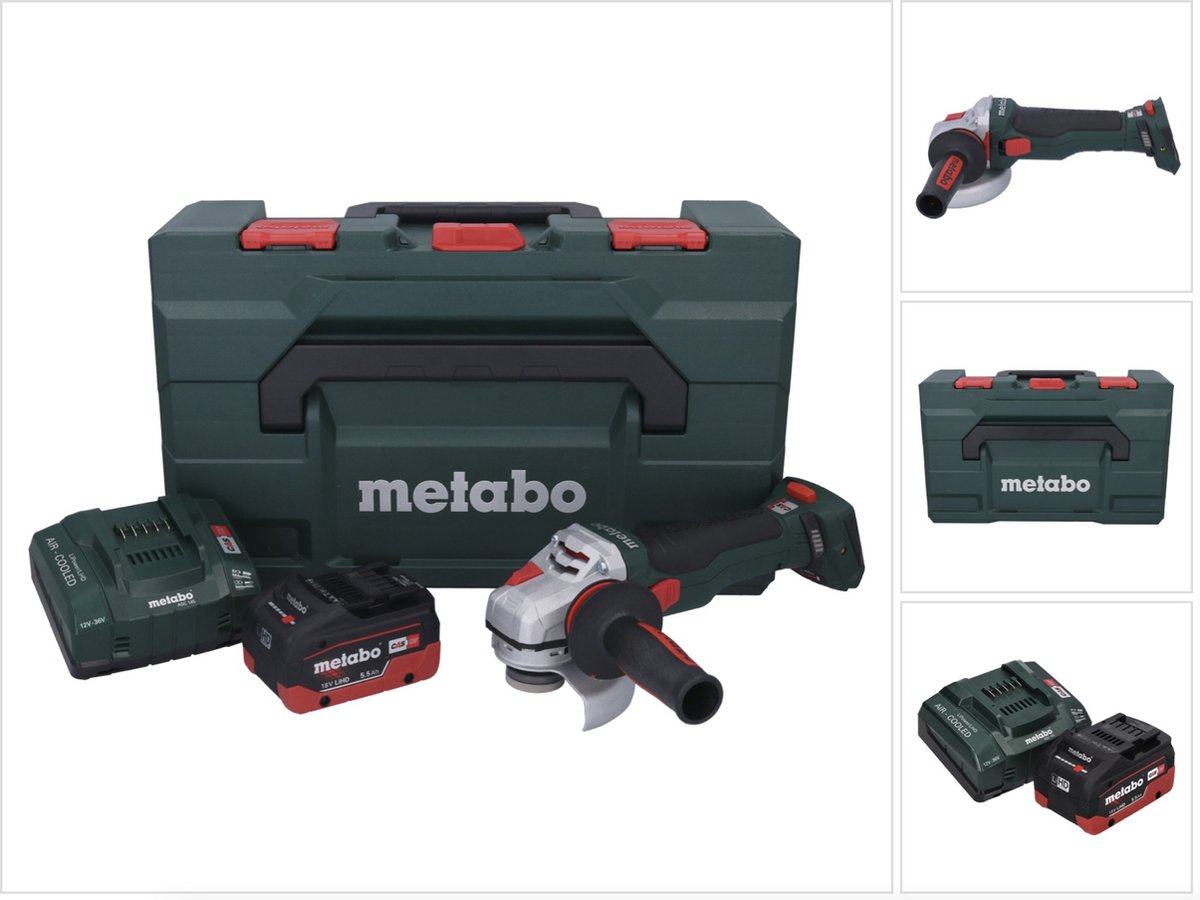 Metabo WB 18 LTX BL 15-125 Quick accu haakse slijper 18 V 125 mm borstelloos + 1x oplaadbare accu 5,5 Ah + lader + metaBOX