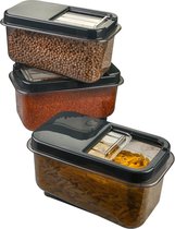 Opbergdozen met schuifdeksel en schenkfunctie, luchtdicht (set van 3) – keukenvoorraaddozen voor het bewaren van cornflakes, rijst en droogvoer – BPA-vrije voorraaddozen met deksel