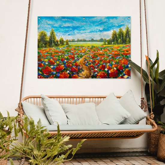 Affiche de jardin - Toile de jardin - Posters de jardin extérieur - Peinture à l'huile - Peinture - Fleurs - Paysage - 120x80 cm - Jardin