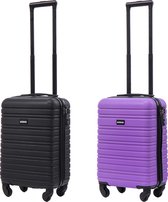 BlockTravel kofferset 2 delig ABS handbagage met wielen afneembaar 29 liter - inbouw TSA slot - zwart - paars