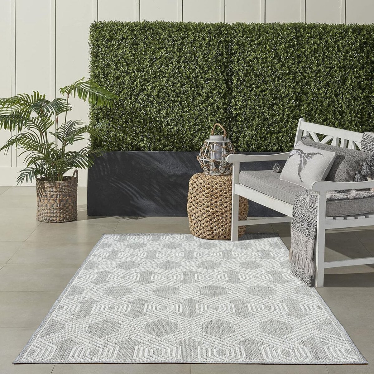 Flycarpets Belize Vloerkleed / Buitenkleed - Binnen & Buiten - Grijs - Laagpolig Tuintapijt / Buitentapijt - 160x230 cm