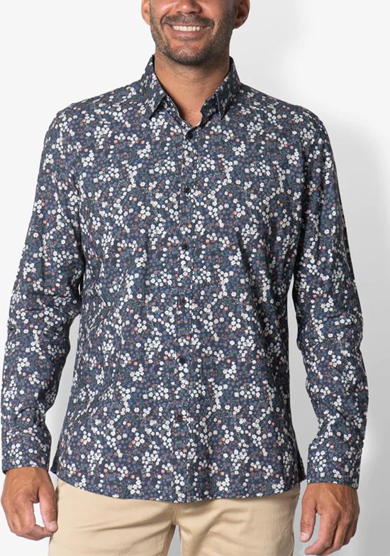 Twinlife Heren Shirt Print Geweven - Overhemd - Comfortabel - Regular Fit - Blauw - XL