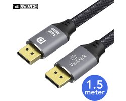 VanDijck DisplayPort 2.1 Kabel – 4K 240Hz – 8K 60Hz – 1.50 Meter – Grijs
