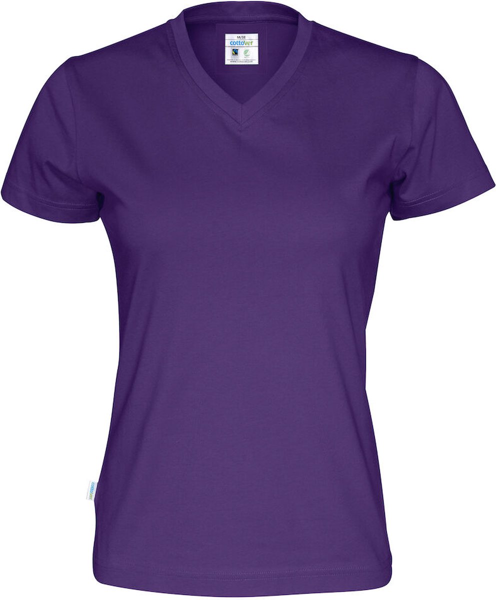 Cottover T-SHIRT V-NECK LADY - GOTS GECERTIFICEERD 141021 - Paars - M