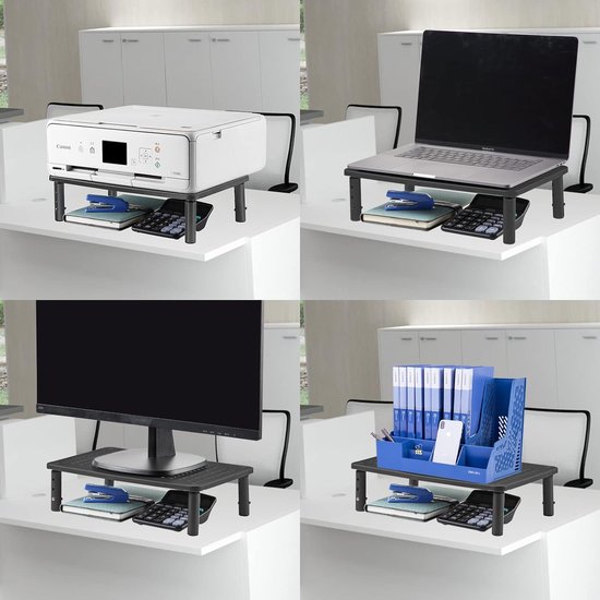suptek Monitorstandaard, metalen beeldschermstandaard voor laptop, monitor, computer, printer, pc-standaard, riser met geventileerd platform en extra opbergruimte eronder, houdt tot 20 kg monitor