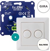 Gira duo led dimmer, ECO-DIM.05, druk/draai, kleine inbouwdiepte, 2x 100W LED, inclusief wit afdekmateriaal passend in Gira ST55 serie