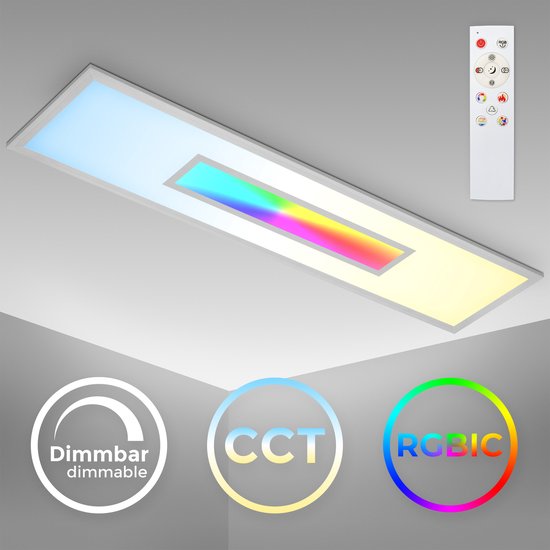 Briloner 7404-016 Leuchten - Ultra Platte Plafondlamp RGBW, LED Plafondlamp met Achtergrondverlichting, Neutraal Wit, LED Paneel, Kleur Veranderend, Dimbaar, Afstandsbediening, Wit