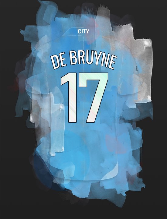 Wallofprints - Canvas voetbalposters - Kevin de Bruyne - Formaat 60x90 cm - Uniek canvas van Kevin de Bruyne in het Manchester City tenue