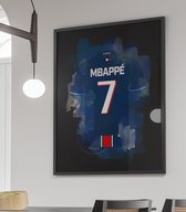 Wallofprints - Canvas voetbalposters - Kylian Mbappé - Formaat 60x90 cm - Uniek canvas van Kylian Mbappé in het PSG tenue